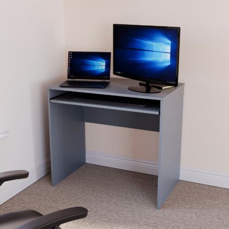 Huby Computer Desk Compact PC Workstation Shelves Storage Home Office Table, Grey