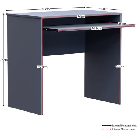 Huby Computer Desk Compact PC Workstation Shelves Storage Home Office Table, Grey