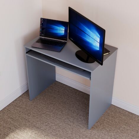 Huby Computer Desk Compact PC Workstation Shelves Storage Home Office Table, Grey