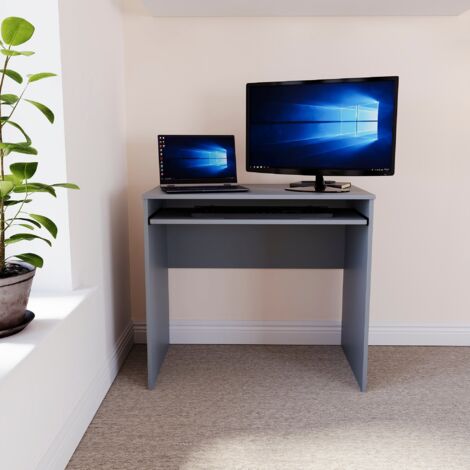 Huby Computer Desk Compact PC Workstation Shelves Storage Home Office Table, Grey