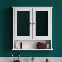 Priano 2 Door Bathroom Cabinet With Shelf Mirrored Wall Mounted Cabinet, White