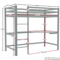 Sydney 3ft Single Solid Pine Wood Bunk Bed With Desk, Grey