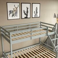 Sydney Triple Sleeper Solid Pine Wood Bunk Bed, Single & Double Bed, Grey