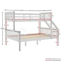 Milan Triple Sleeper Solid Pine Wood Detachable Bunk Bed, Single & Double Bed, White