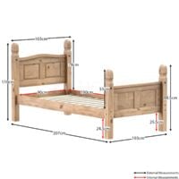 Corona 3ft Single Solid Pine Wood Bed Frame, High Foot End, 190 x 90 cm