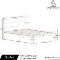 Dorset 4ft6 Double Metal Bed Frame, White, 190 x 135 cm
