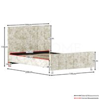 Valentina 4ft6 Double Fabric Bed Frame, Crushed Velvet Champagne, 190 x 135 cm