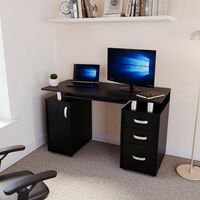 Otley Computer Desk 3 Drawer PC Workstation Shelves Storage Home Office, Black