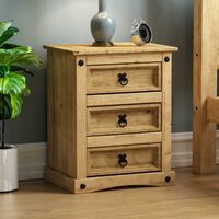 Corona 3 Drawer Bedside Table Cabinet Chest Nightstand Solid Pine Bedroom Furniture