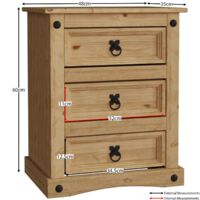 Corona 3 Drawer Bedside Table Cabinet Chest Nightstand Solid Pine Bedroom Furniture