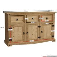 Corona Solid Pine Sideboard 3 Door 3 Drawer Cabinet Cupboard Storage