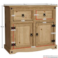 Corona Solid Pine Sideboard 2 Door 2 Drawer Cabinet Cupboard Storage