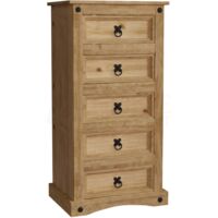 Corona 5 Drawer Narrow Chest of Drawer Solid Pine Bedroom Storage Furniture