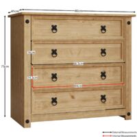 Corona 4 Drawer Chest of Drawer Rustic Solid Pine Bedroom Storage Furniture
