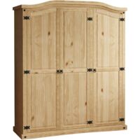Corona 3 Door Wardrobe Solid Pine With Handing Rail & Storage Shelf