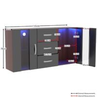 Astro LED Sideboard 2 Door 3 Drawer Modern High Gloss Storage Cabinet Cupboard, Walnut & Black