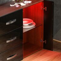 Astro LED Sideboard 2 Door 3 Drawer Modern High Gloss Storage Cabinet Cupboard, Walnut & Black