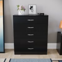 Riano 5 Drawer Chest of Drawers Bedroom Storage Furniture, Black