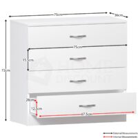 Riano 4 Drawer Chest of Drawers Bedroom Storage Furniture, White