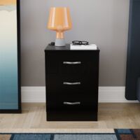 Riano 3 Drawer Bedside Table Cabinet Chest Nightstand Bedroom Furniture, Black