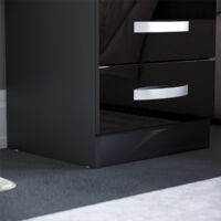 Hulio 3 Drawer Bedside Table High Gloss Cabinet Chest Nightstand Bedroom Furniture, Black