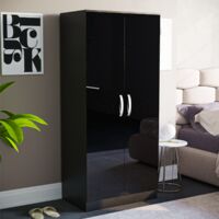 Hulio 2 Door Wardrobe High Gloss With Hanging Rail & Storage Shelf, Black