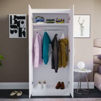 Hulio 2 Door Wardrobe High Gloss With Hanging Rail & Storage Shelf, White