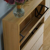 Welham 2 Drawer Mirrored Shoe Cabinet Hallway Storage Cupboard Stand, Oak