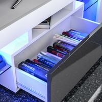 Luna LED TV Unit Cabinet Stand 1 Drawer Modern High Gloss Cabinet Unit, White & Grey
