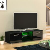 Cosmo LED TV Cabinet Stand 2 Door Modern High Gloss Cabinet Unit, 140cm, Black