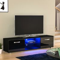 Cosmo LED TV Cabinet Stand 2 Door Modern High Gloss Cabinet Unit, 160cm, Black