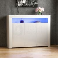 Nova LED Sideboard 3 Door Modern High Gloss Storage Cabinet Cupboard, White