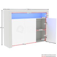 Nova LED Sideboard 3 Door Modern High Gloss Storage Cabinet Cupboard, White