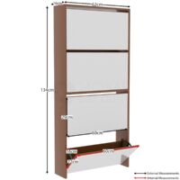 Welham 4 Drawer Mirrored Shoe Cabinet Hallway Storage Cupboard Stand, Walnut