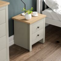 Arlington 2 Drawer Bedside Table Cabinet Chest Nightstand Bedroom Furniture, Grey