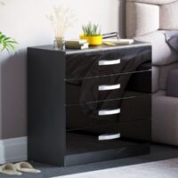 Hulio 3 Piece Bedroom Furniture Set High Gloss Bedside Table, Chest of Drawers & Wardrobe, Black