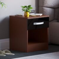 Hulio 3 Piece Bedroom Furniture Set High Gloss Bedside Table, Chest of Drawers & Wardrobe, Walnut & Black