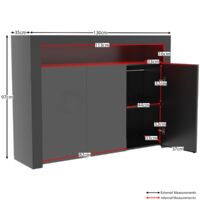 Nova LED Sideboard 3 Door Modern High Gloss Storage Cabinet Cupboard, Black