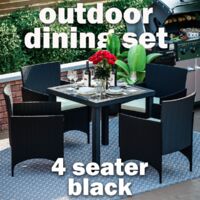 Malpas Rattan Garden Furniture 4 Seater Dining Set Outdoor Table & Chairs, Black