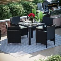 Malpas Rattan Garden Furniture 4 Seater Dining Set Outdoor Table & Chairs, Black