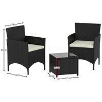Bali Rattan Garden Furniture 2 Seater Bistro Set Outdoor Table Chairs, Black