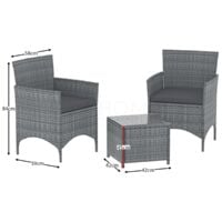 Bali Rattan Garden Furniture 2 Seater Bistro Set Outdoor Table Chairs, Grey