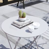 3 Piece Metal Bistro Set Garden Furniture Outdoor 2 Seater Table & Chairs, Light Grey