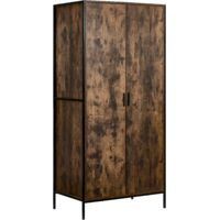 Brooklyn 2 Door Wardrobe Wooden Hanging Clothes Rail Storage Bedroom Furniture, Dark-Wood