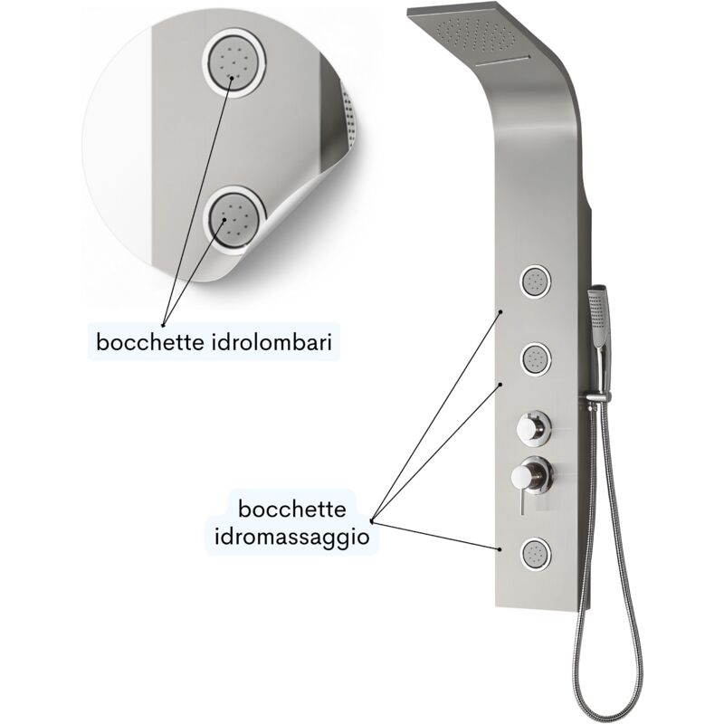 Ogomondo colonna doccia step acciaio inox 3 getti idro lombari e cascata  h120xl20 confezione 1