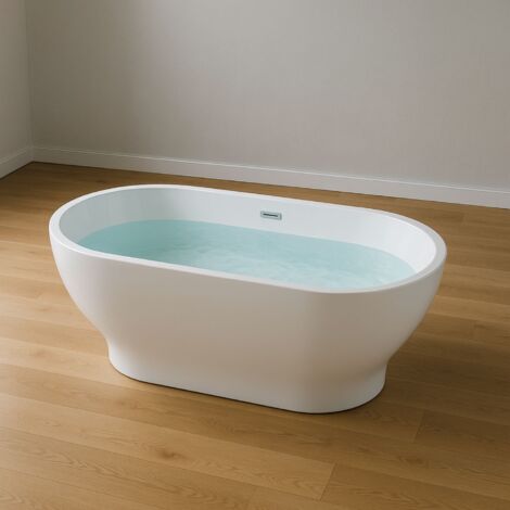 Vasca da bagno freestanding ovale acrilico bianco lucido 170 x 80 x 61 cm confezione 1