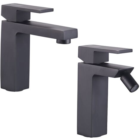 Ogomondo coppia rubinetti miscelatori per lavabo bidet purple colore nero black (1/5)