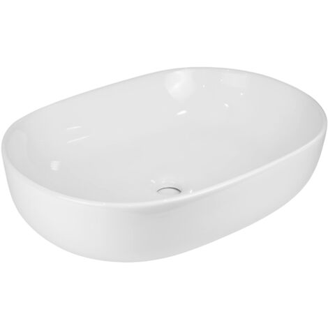 Lavabo da appoggio ceramica bianco ovale arredo bagno lavandino 60x40x15 cm finitura- lucido - confezione 1