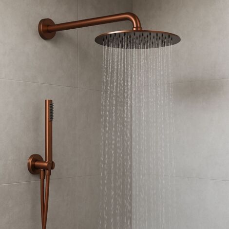 Set per doccia soffione tondo in acciaio inox 250 millimetri finitura- oro rosa - confezione 1