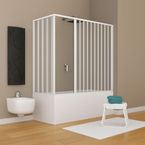 Box vasca estensibile pvc bianco - doppia anta, chiusura magnetica, inversione apertura, 150 cm misure 70x170 cm - confezione 1